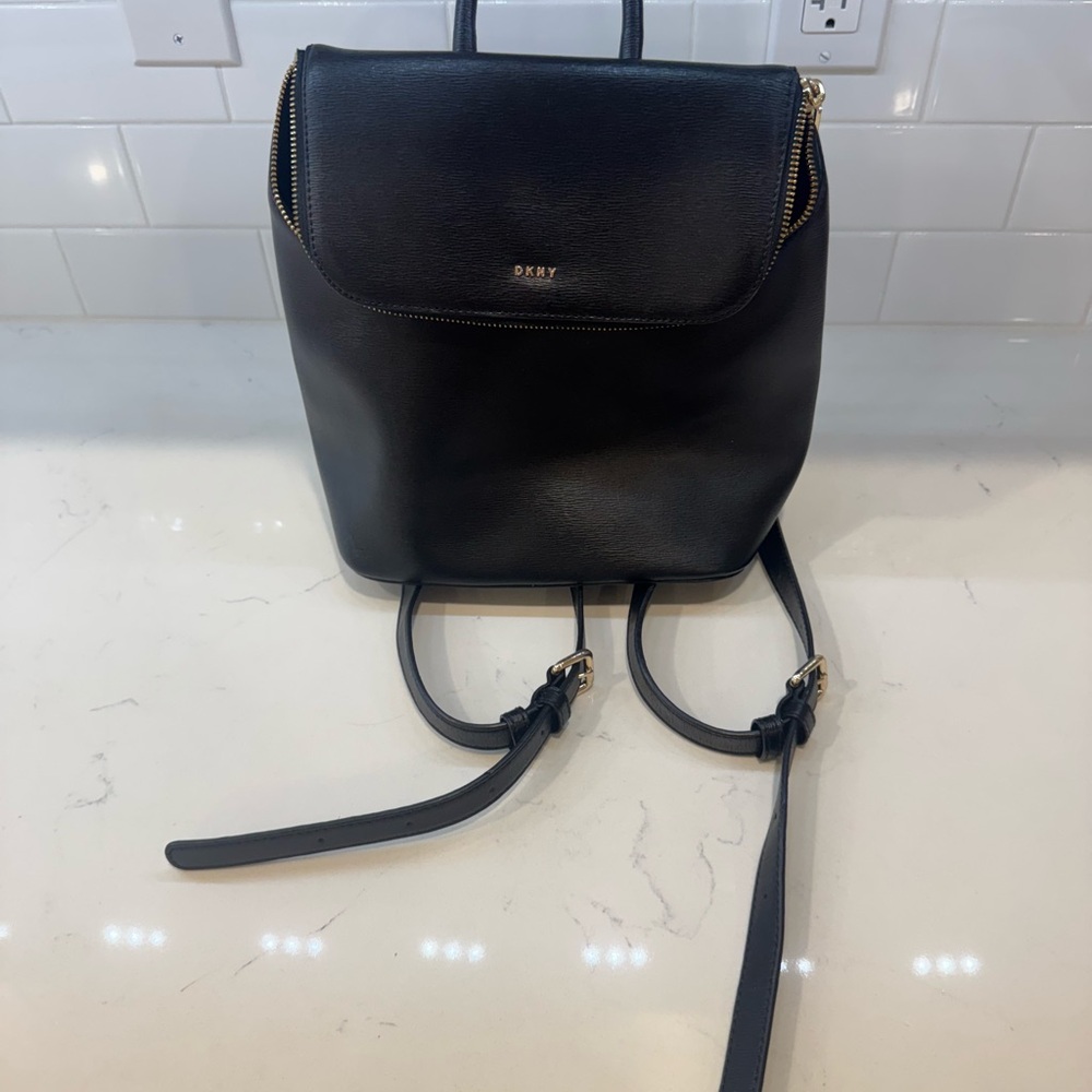 DKNY Black Backpack with Gold Accents